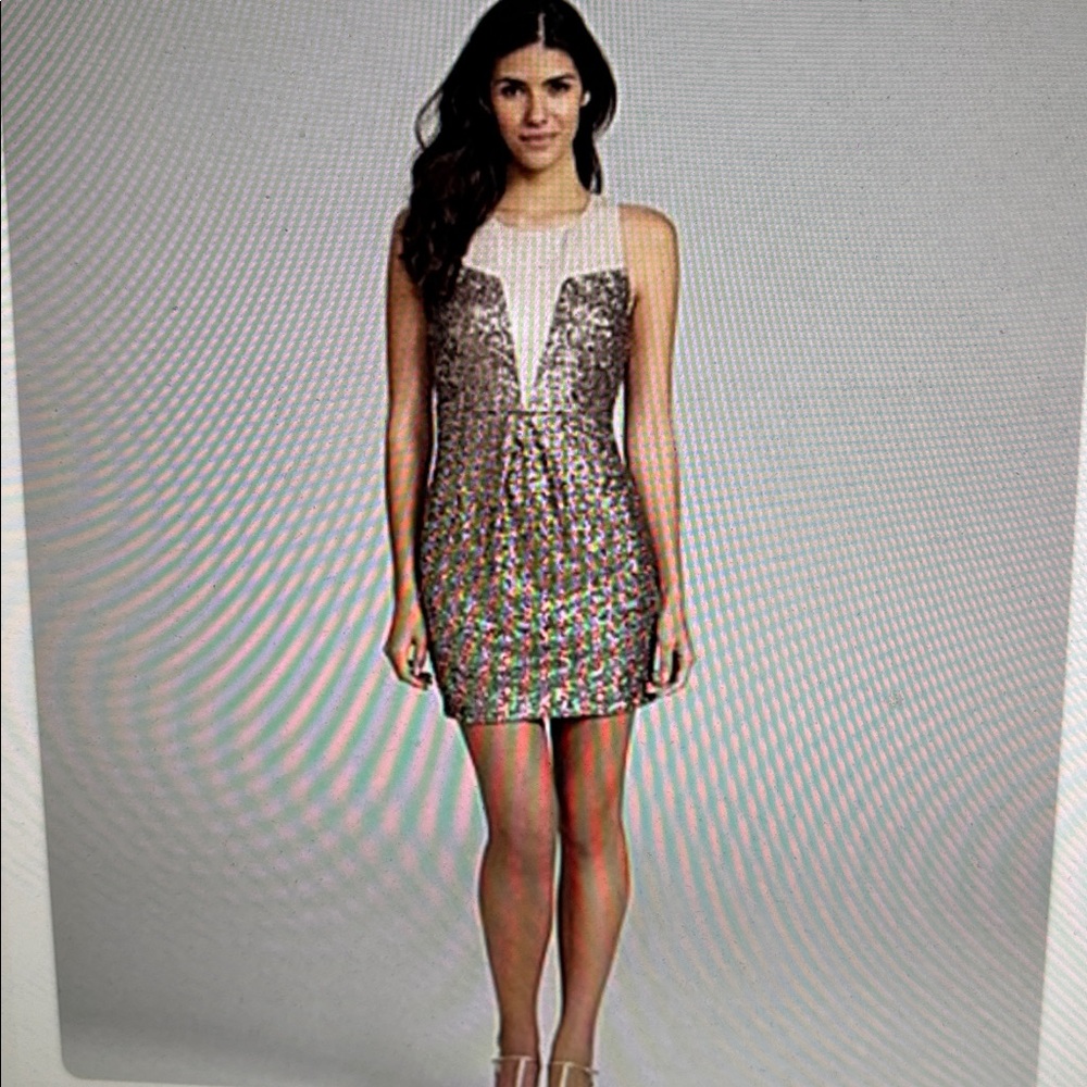 Chelsea & Violet Gold  Sequined Evening Cocktail Dress Size Medium NWT